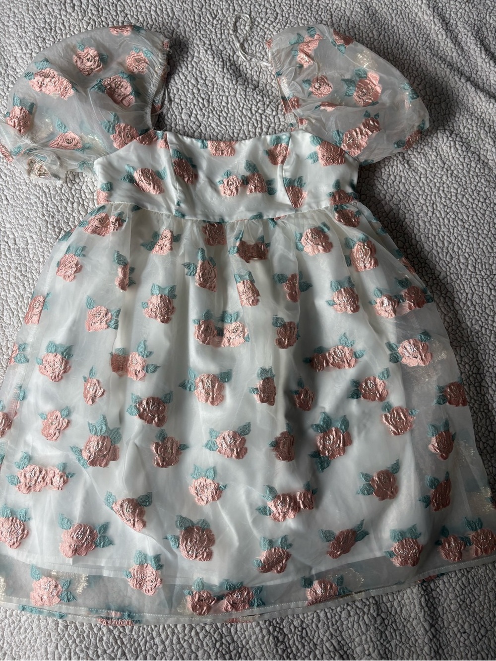 Altar'd State White Mini Dress with Pink Floral Appliqués